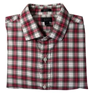 J Crew Mens Ludlow 120s 2 Ply Red White Plaid Button Up Cotton, Medium, EUC